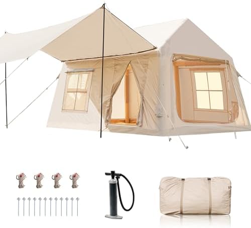 Inflatable Tents for Camping, Large Blow Up Tent with Hand Pump, Easy Setup InflatableTent 4 Season Tent, Waterproof Oxford Air Glamping Tents for Camping Adult 4/6/8/10/12 Person