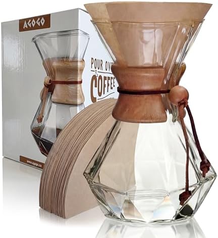 AGOGO Pour Over Coffee Maker Set, 28oz Diamond Style, 50 Paper Filters