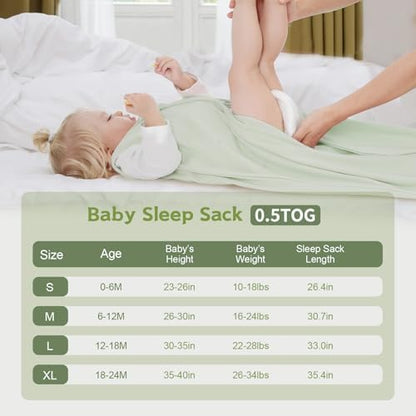Baby Sleep Sack 18-24 Months, 100% Cotton Wearable Blanket, 0.5 Tog, 3 Pack