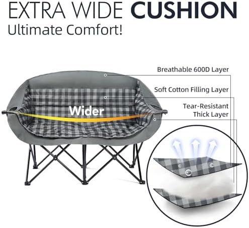 Double Camping Chair Loveseat -2 Person Oversized Padded Outdoor Camp Couch