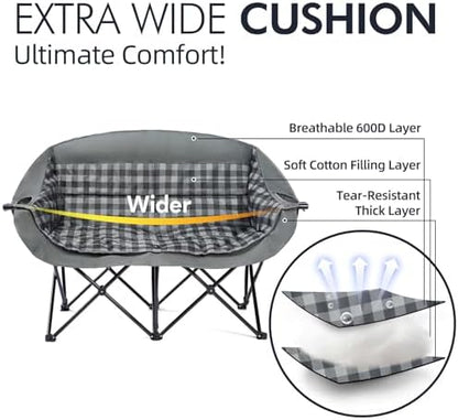 Double Camping Chair Loveseat -2 Person Oversized Padded Outdoor Camp Couch