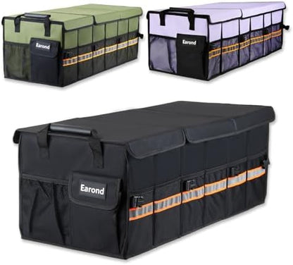 Car Trunk Organizer with Lid,Collapsible Car Storage Organizer with Multi Compartments and Securing Straps for SUV,Sedan,Jeep-Black