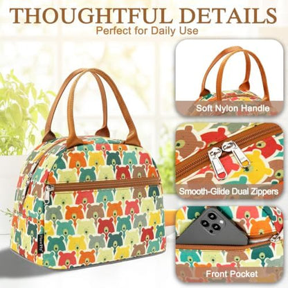 FlowFly Insulated Lunch Cooler Bag - Tote Bag Organizer for Women/Men, Bear