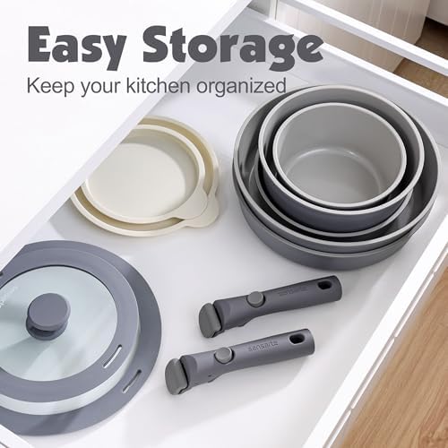 SENSARTE 24 Piece Ceramic Detachable Handle Pots and Pans Set Gray