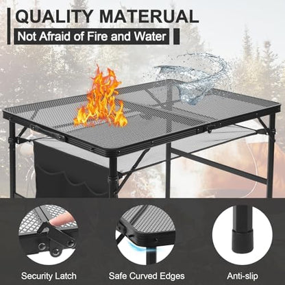 Folding Matel Grill Table, 3x2 FT Portable Camping Table