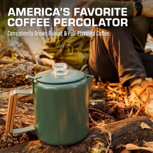 COLETTI Bozeman Color Series Percolator Coffee Pot — Camping Coffee Makers — Camping’s Favorite Percolator – NO Aluminum or Plastic (Camp Green, 6 Cup)