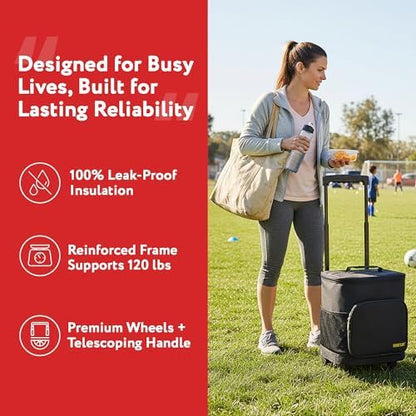 Ultra Compact Cooler Smart Cart with Wheels - Collapsible Insulated Cooler Bag - Foldable Travel Cooler 36 Cans - Leak Proof Trolley - Black