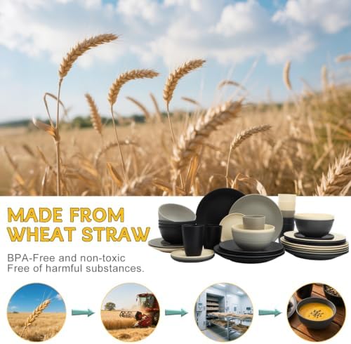 PYRMONT 40 Pcs Wheat Straw Dinnerware Sets Unbreakable Dishes Set for 8