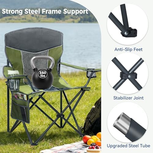 Oversized XL Camping Chair 2-Pack with Mesh Back, Green