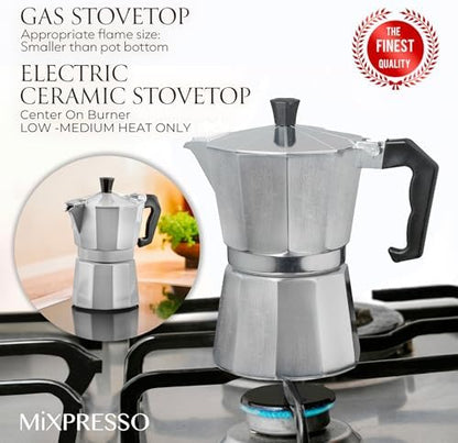 Mixpresso 3 Cup Moka Pot Stovetop Espresso Maker, Italian Cuban Coffee Pot
