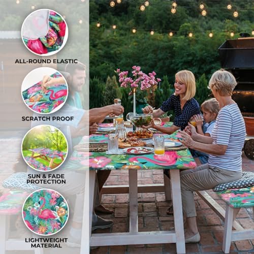 6ft Polyester Picnic Table Cover with Bench Covers Tablecloth Flamingo