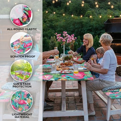 6ft Polyester Picnic Table Cover with Bench Covers Tablecloth Flamingo