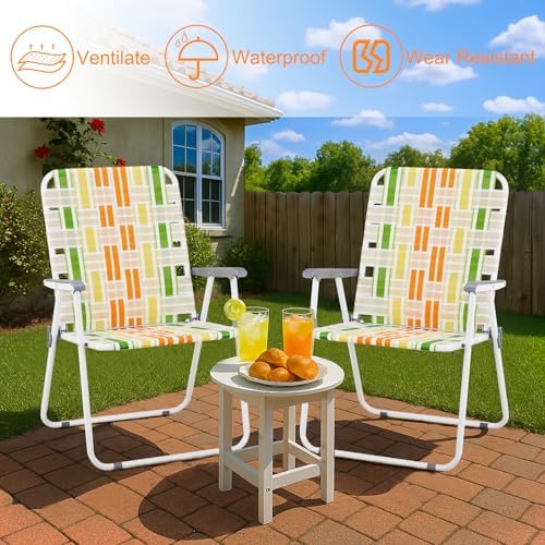 Outvita Webbed Lawn Chairs Set of 2, Easy Open & Lightweight Rainbow