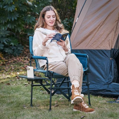 EVER ADVANCED Camping Directors' Chair with Side Table, Portable Folding with Compact Size, Breathable & Quick Dry Design Heavy Duty Lawn Chair with Pocket, 400lbs, Elastic Mesh, Blue