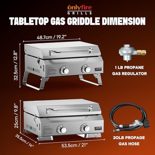 ONLYFIRE GRILLS Tabletop Gas Griddle 2 Burners, Propane Gas Stove, GS318