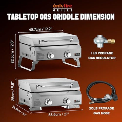 ONLYFIRE GRILLS Tabletop Gas Griddle 2 Burners, Propane Gas Stove, GS318