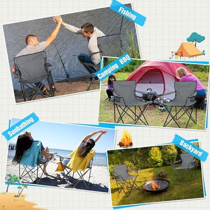 HaSteeL Camping Chair for Adults, Folding Beach Chair Set of 2, Large Foldable Portable Chair for Outdoors Fishing, Hiking, Sporting, Travel, Picnic, Lawn, Hold 275lbs & A Storage Bags (Grey)