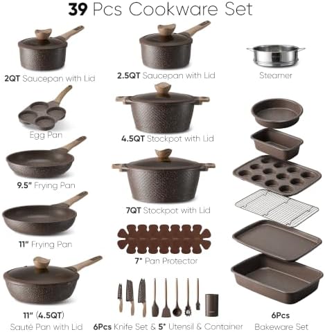 CAROTE 39pcs Pots and Pans Set, Nonstick Cookware Sets with Bakeware