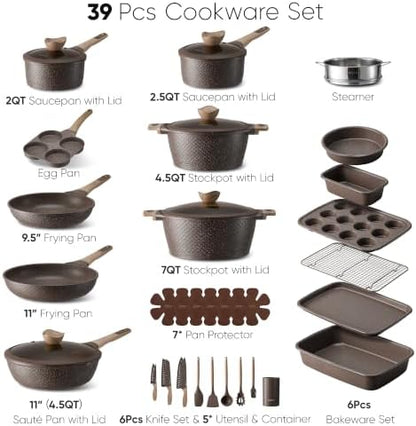 CAROTE 39pcs Pots and Pans Set, Nonstick Cookware Sets with Bakeware