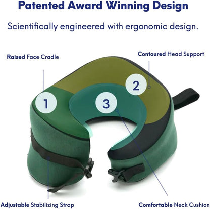 C CUSHION LAB Travel Pillow, Award-Winning Patented Ergonomic Design for Chin & Neck Support Memory Foam Neck Pillow, Compact Airplane Pillow for Traveling, Flight, Car (Hunter Green, Large)