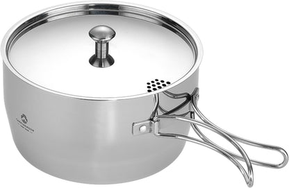 CAMPINGMOON 2 Quart Camping Saucepan 3-ply Stainless Steel Cooking Pot w/Lid Foldable Handle Compact Storage Portable IH Compatible CC-18