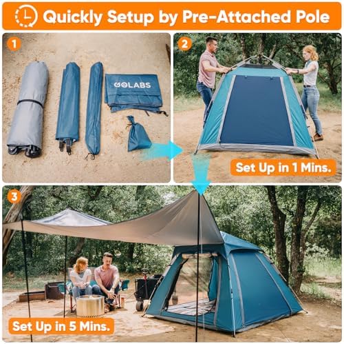 Golabs Pop Up Camping Tent for 2/3 Person, Quick Setup by Pre-Attached Pole