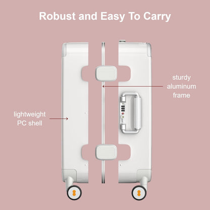 LEVEL8 Zipperless Carry On Luggage Airline Approved with Aluminum Frame, Cute Hardshell Suitcase with Spinner Wheels, Metal Rolling Travel Case with Tsa Locks, 20 Inch, Off White