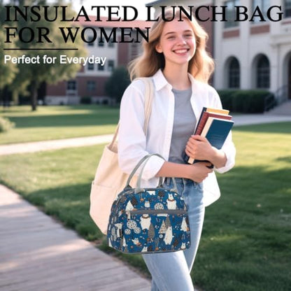 FlowFly Insulated Lunch Cooler Bag - Tote Bag Organizer for Women/Men, Owl
