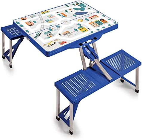 Picnic TIME Portable Folding Picnic Table with Seats for 4, Collapsible Aluminum Table with Benches & Umbrella Hole, Lightweight Foldable Table for Camping, Travel, Backyard, Tailgating
