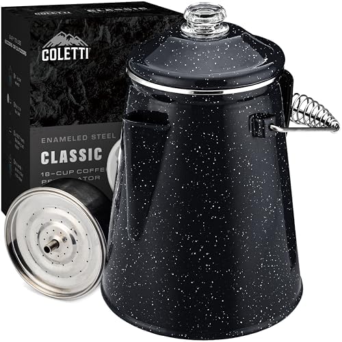 COLETTI Classic Percolator Coffee Pot — The Most Nostalgic Camping Coffee Pot, Now Modernized [Black Enamel, 18 Cup]