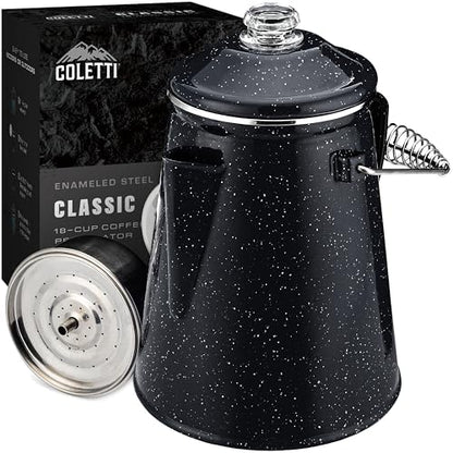 COLETTI Classic Percolator Coffee Pot — The Most Nostalgic Camping Coffee Pot, Now Modernized [Black Enamel, 18 Cup]
