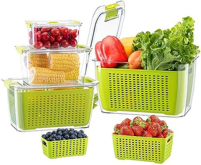 LUXEAR Fruit Vegetable Storage Container, 4 Pack Fresh Containers for Fridge with Lids BPA-Free Produce Refrigerator Organizer for Fruit, Veggie, Berry, Meat Storage Keep Fresh Longer-Green