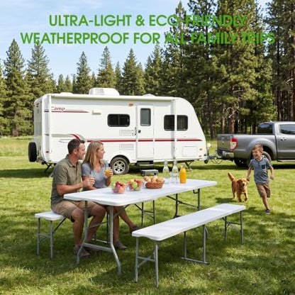 Folding Table Picnic Table Set with 2 Benches, 6 ft Camping Table Chair Set
