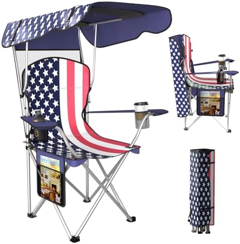 VTOY Portable Folding Camping Chair with Canopy, Outdoor Sun Shade Chair