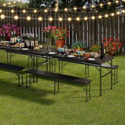 Folding Table with 2 Benches Set for Picnic, Party, Camping, School