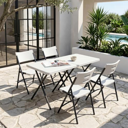 2 Pack Folding Table and 4 Pack Folding Chair, No Assembly Portable Folding Table and Chairs Set, Heavy Duty Event Foldable Table and Chair for Outdoor, Camping, Picnic, Indoor(White)