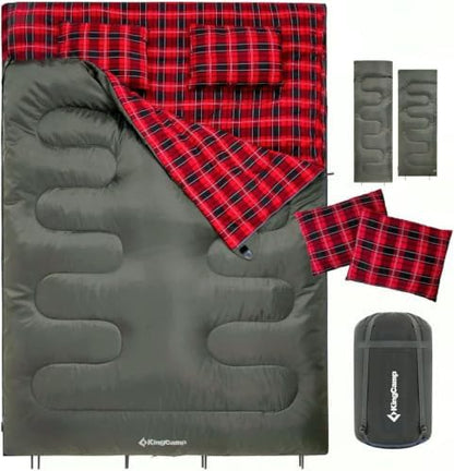 KingCamp Double Sleeping Bag for Adults, Queen Size 2 Person Sleeping Bag