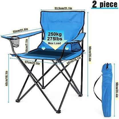 Foldable Camping Chair Set of 2, HaSteeL Folding Camp Chairs & Carrying Bags for Adults, Portable for Lawn, Outdoors, Fishing, Hiking, Travel, Picnic, Beach, Oversized & Supports 275lbs (Black & Blue)