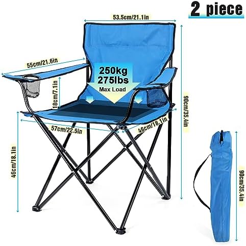 HaSteeL 2PCS Foldable Camping Chairs, Large Beach Chair for Adults, Blue