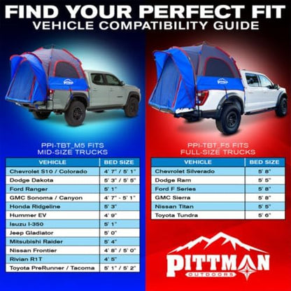 Pittman - Truck Bed Tent with EZ-UP Design - Pickup Truck Tent for Camping - Includes Rain Fly, Extra Wide Entry, Oversize Air Mesh & Porch Cover - Premium Pickup Bed Camper