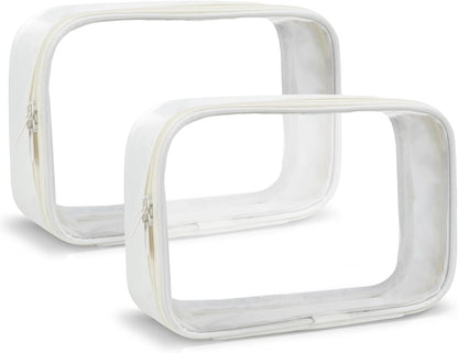 Moyad TSA Approved Clear Toiletry Bag, 2 Pack Quart Size 3-1-1 Liquids Pouch for Travel, Transparent Makeup & Cosmetic Organizer for Women Men, Beige