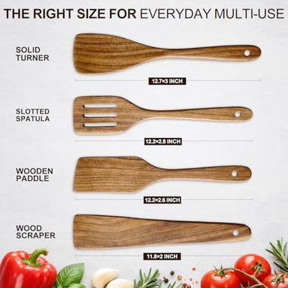 Acacia Wooden Spatula Set Non Toxic Kitchen Utensil Set Slotted Turner