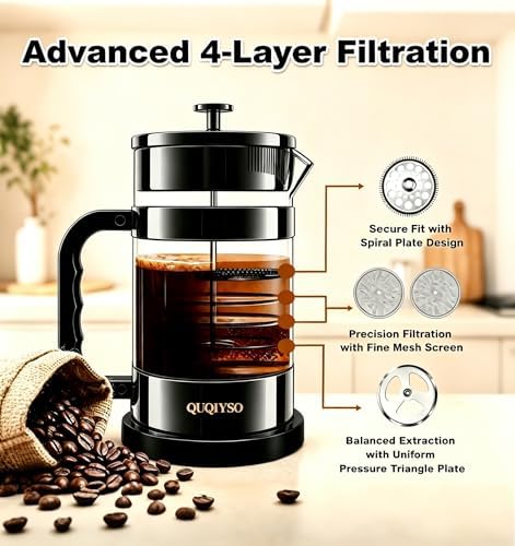 QUQIYSO French Press Coffee Maker 34oz, Thickened Glass Coffee French Press