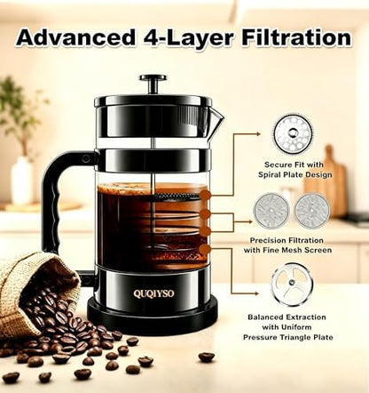 QUQIYSO French Press Coffee Maker 34oz, Thickened Glass Coffee French Press