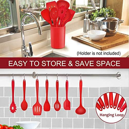P&P CHEF Red Kitchen Utensils, Silicone Cooking Utensil Set of 7