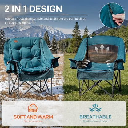EVER ADVANCED 2 Set Camping Chair Detachable Cushion Supports 400LBS Green