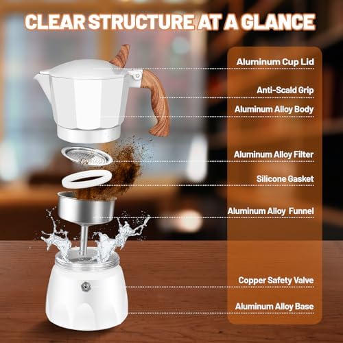 3 Cup Aluminum Espresso Stovetop Moka Pot Express Coffee Maker Percolator Italian Classic Mocha Coffee Machine for Italian and Cuban Cafe Brewing for Home & Camping 150ml 5oz