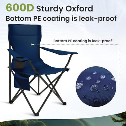 SUWT 2 Pack Portable Folding Camping Chair, Outdoor Chair with Cup Holder & Side Pocket, Durable Oxford Cloth & Steel Frame for Camping, Hiking, Picnic, Beach (Navy Blue)