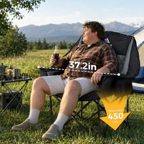 2 Pack Oversized Camping Chairs for Adults, Support 450 lb Each, Black