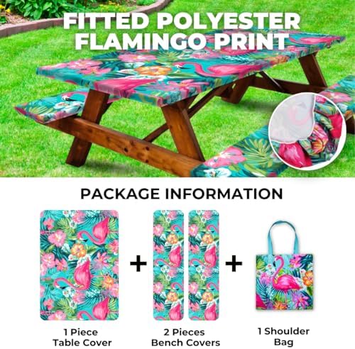 6ft Polyester Picnic Table Cover with Bench Covers Tablecloth Flamingo